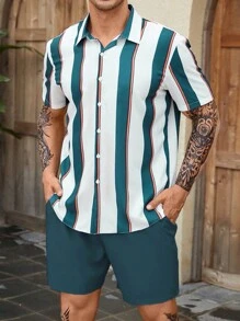 Manfinity RSRT Nam Plus In sọc Áo sơ mi & Quần short - Nhiều màu - Xem 1