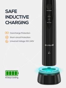 Mornwell Electric Toothbrush, 1Pc Black Abs Electric Toothbrush With 8Pcs Brush Head Whitening Toothbrush Teeth Cleaning Kit For Tooth Care - Black - View 4