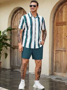 Manfinity RSRT Nam Plus In sọc Áo sơ mi & Quần short - Nhiều màu - Xem 3