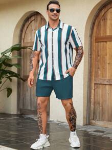Manfinity RSRT Nam Plus In sọc Áo sơ mi & Quần short - Nhiều màu - Xem 5