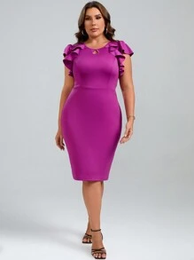 SHEIN Clasi 大碼荷葉邊緊身洋裝不附腰帶 - 中紫紅色 - 查看 5