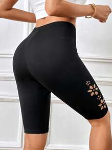 SHEIN Privé Cut Out Cycling Shorts - Black - View 2