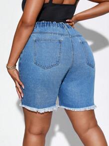 SHEIN SXY Plus Ripped Raw Hem Denim Shorts - Light Wash - View 2