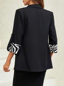 SHEIN Privé 圖案印花單釦西裝外套 - 黑色 - 查看 3