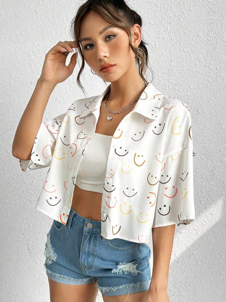 SHEIN EZwear Summer Allover Print Drop Shoulder Shirt | SHEIN USA