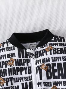 Autumn Baby Boys' Zip-Up Jacket & Pants Set, Cute Bear & Letter Print Outfit - Multicolor - View 3