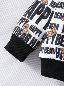 Autumn Baby Boys' Zip-Up Jacket & Pants Set, Cute Bear & Letter Print Outfit - Multicolor - View 4