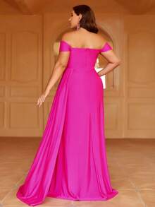 Faeriesty Off-The-Shoulder Draped Side Slit Formal Dress, Elegant For Gala, Wedding Guest, Graduation Ceremony, Evening Party - Hot Pink - View 6