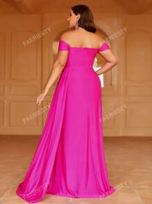 Plus Off Shoulder Draped Side Split Thigh Formal Dress Elegant Prom Evening Wedding Guest Gown, For Graduation, Dinner Party Dress