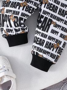 Autumn Baby Boys' Zip-Up Jacket & Pants Set, Cute Bear & Letter Print Outfit - Multicolor - View 7