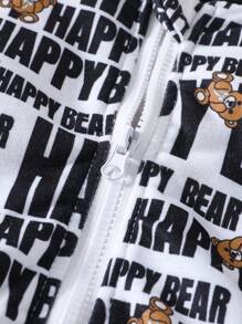 Autumn Baby Boys' Zip-Up Jacket & Pants Set, Cute Bear & Letter Print Outfit - Multicolor - View 8