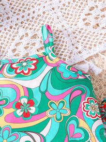 嬰兒印花吊帶上衣&喇叭褲 - 綠色 - 查看 4