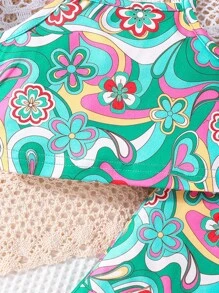 嬰兒印花吊帶上衣&喇叭褲 - 綠色 - 查看 5