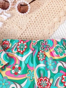 嬰兒印花吊帶上衣&喇叭褲 - 綠色 - 查看 6