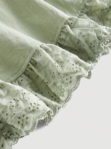 SHEIN MOD 肩上打結胸部褶皺拼接網眼刺繡荷葉邊吊帶連衣裙 - 薄荷綠 - 查看 3