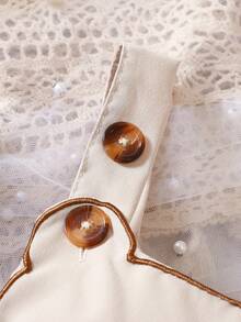 SHEIN Baby Cartoon Graphic Overall Romper & Hat - Khaki - View 5