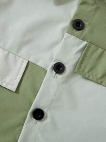 SHEIN Baby Boy Two Tone Flap Detail Shirt & Shorts Set Without Tee - Green - View 4