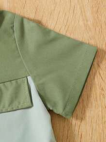 SHEIN Baby Boy Two Tone Flap Detail Shirt & Shorts Set Without Tee - Green - View 5