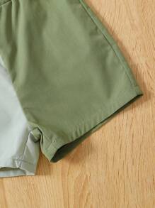 SHEIN Baby Boy Two Tone Flap Detail Shirt & Shorts Set Without Tee - Green - View 6