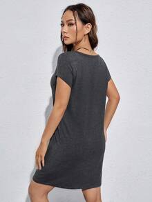 SHEIN EZwear 缺口領T恤連衣裙 - 深灰色 - 查看 3