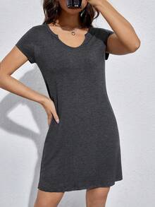 SHEIN EZwear 缺口領T恤連衣裙 - 深灰色 - 查看 6