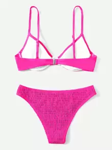 SHEIN Swim Summer Beach Smocked Underwire Bikini Set - Pink - View 2