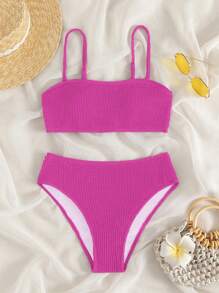 SHEIN Swim Plain High Waisted Bikini Set For Summer Beach