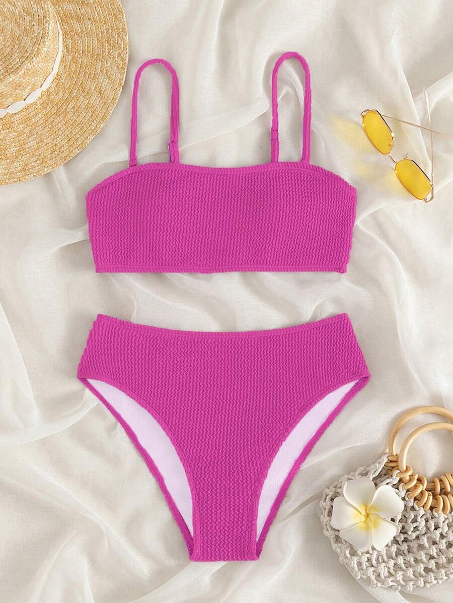 SHEIN Swim Plain High Waisted Bikini Set For Summer Beach