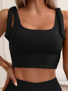 SHEIN Swim Black Tie Front Bikini Set, Beach Swimwear For Summer Beach Vacation - Black - View 4