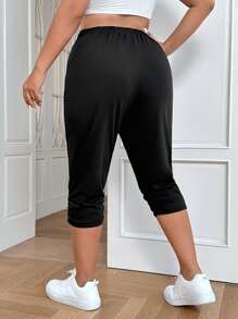 CovetEZ 大碼素色側收褶長褲 - 黑色 - 查看 2