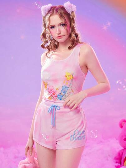 ROMWE X Care Bears Cartoon Graphic Tie Dye PJ Set