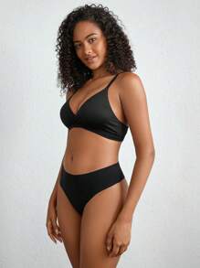 Ocili 彈力光滑黑色螺紋前無痕女式內衣和胸衣 - 黑色 - 查看 4