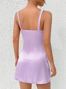 SHEIN PETITE Vestido de tirantes unicolor de satén - Lila Púrpura - Ver 2