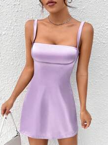 SHEIN PETITE Vestido de tirantes unicolor de satén - Lila Púrpura - Ver 6