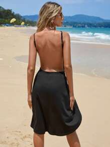 Swim Vcay Summer Beach Solid Asymmetrical Hem Kimono