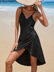 Swim Vcay Summer Beach Solid Asymmetrical Hem Kimono