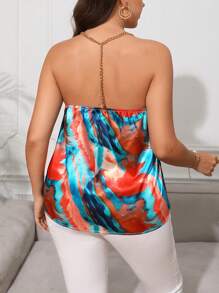 SHEIN Privé 大碼紮染垂領鏈條細節露背掛脖上衣 - 彩色 - 查看 2