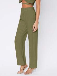 SHEIN PETITE Quần nữ màu trơn Giải trí - xanh quân đội - Xem 1