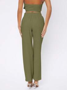 SHEIN PETITE Quần nữ màu trơn Giải trí - xanh quân đội - Xem 2