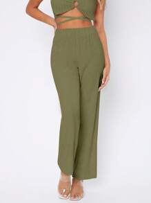 SHEIN PETITE Quần nữ màu trơn Giải trí - xanh quân đội - Xem 5