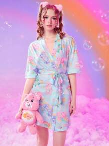 ROMWE X Care Bears Cartoon Bear Print Belted Robe, School - Multicolor - View 4