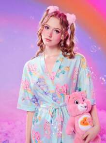 ROMWE X Care Bears Cartoon Bear Print Belted Robe, School - Multicolor - View 5