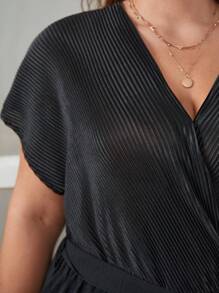 SHEIN Frenchy Jumpsuits Plus Size Thắt lưng Túi Trọn gói màu trơn Giải trí - màu đen - Xem 3