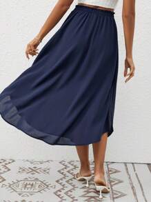 SHEIN Frenchy Váy nữ Thắt nút Nút phía trước Quần paper-bag màu trơn Giải trí - Màu xanh hải quân - Xem 5