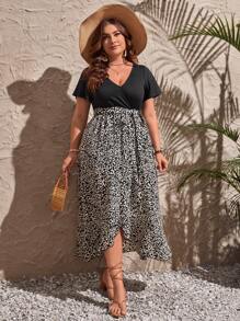 SHEIN Clasi Hơn In hoa Báo Surplice cổ Váy có thắt lưng - Nhiều màu - Xem 2