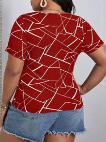 SHEIN Privé Camiseta con estampado geométrico con abertura - Burdeos - Ver 2