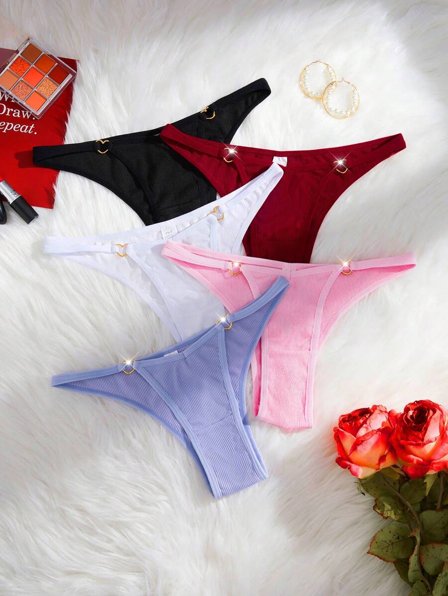 MidnightGlam Women's Fantasy Gorgeous Plain Multicolor Thong Panties With Bow Detail And Slight Stretch Fabric, Lingerie For Women,Sexy,Valentine's Day,Wedding - Multicolor - View 1