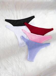 MidnightGlam Women's Fantasy Gorgeous Plain Multicolor Thong Panties With Bow Detail And Slight Stretch Fabric, Lingerie For Women,Sexy,Valentine's Day,Wedding - Multicolor - View 2