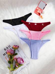 MidnightGlam Women's Fantasy Gorgeous Plain Multicolor Thong Panties With Bow Detail And Slight Stretch Fabric, Lingerie For Women,Sexy,Valentine's Day,Wedding - Multicolor - View 5