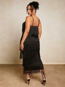 SHEIN BAE Plus Fringe Trim Skirt - Black - View 2